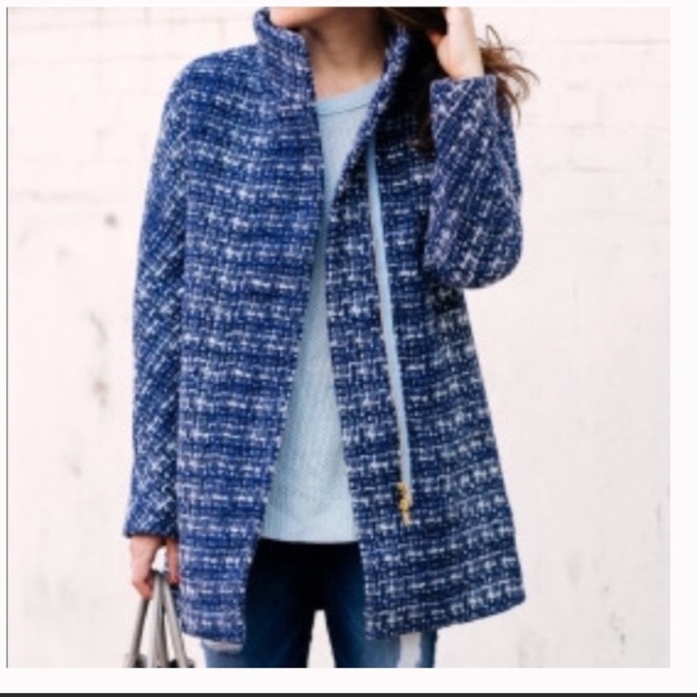 J. Crew | Blue City Coat Tweed/ Boucle Asymmetric Double Zip